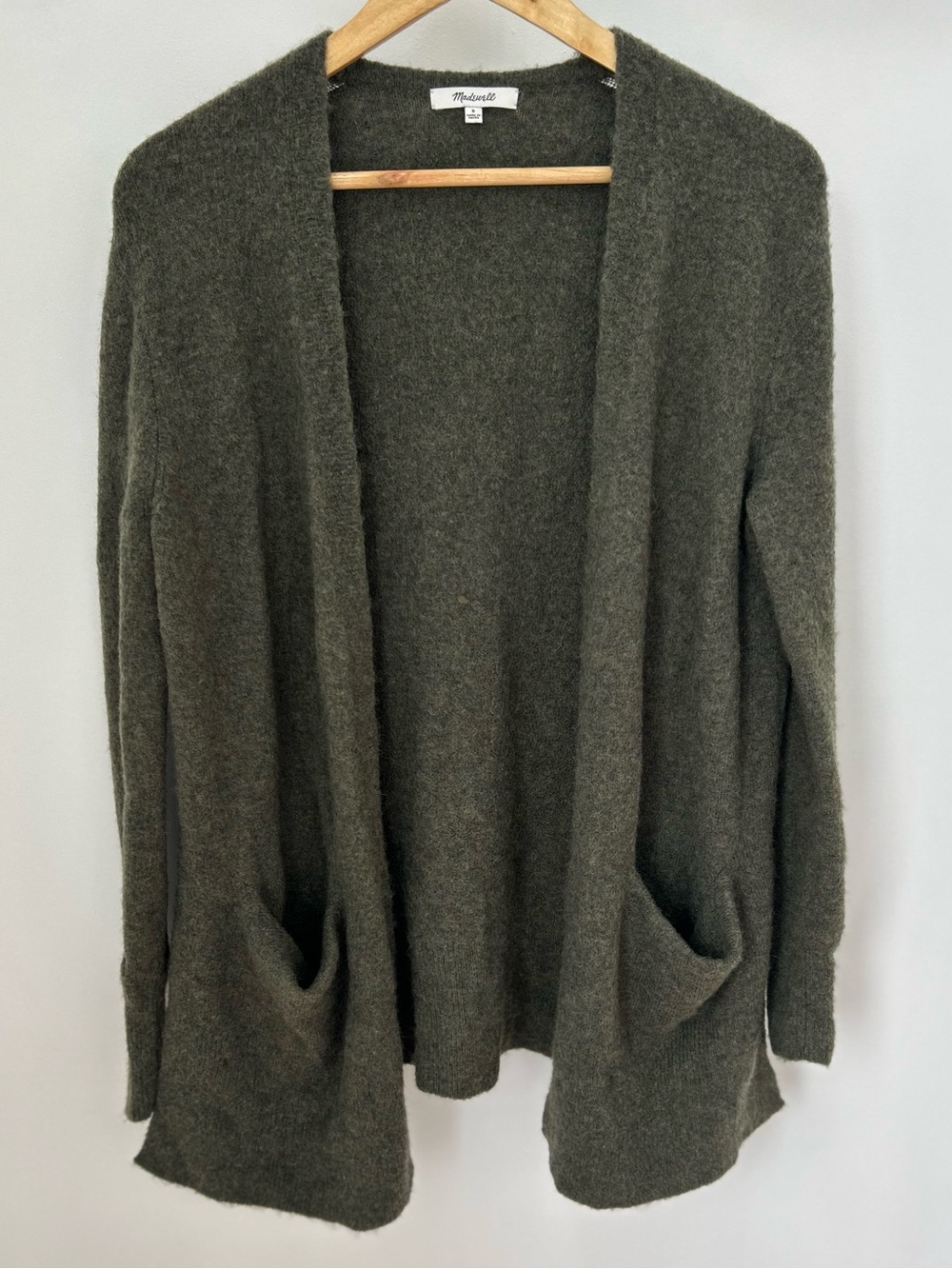 Madewell Olive Green Merino Wool Alpaca Open Front Cardigan S